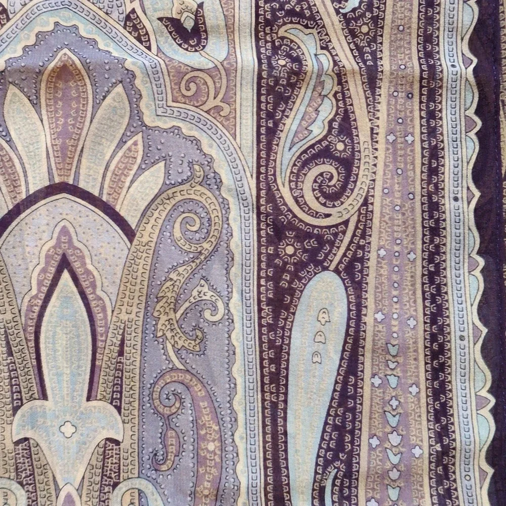 Talbots Paisley Sheer 100% Silk Oblong Scarf - Fringed‎ Edge Purple Blue Long